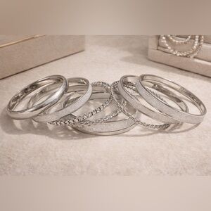 8 silver toned bangle bracelets Silver Stackable Women's Bangle Bracelet Set